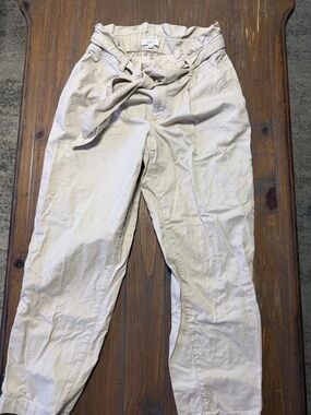 LOFT Cream Paperbag Waist Chinos with Self-Tie Belt